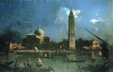 古典的なヴェネツィア Painting - サン・ピエトロ・ディ・カステッロ教会の外での夜のお祝い カナレット・ヴェネツィア
